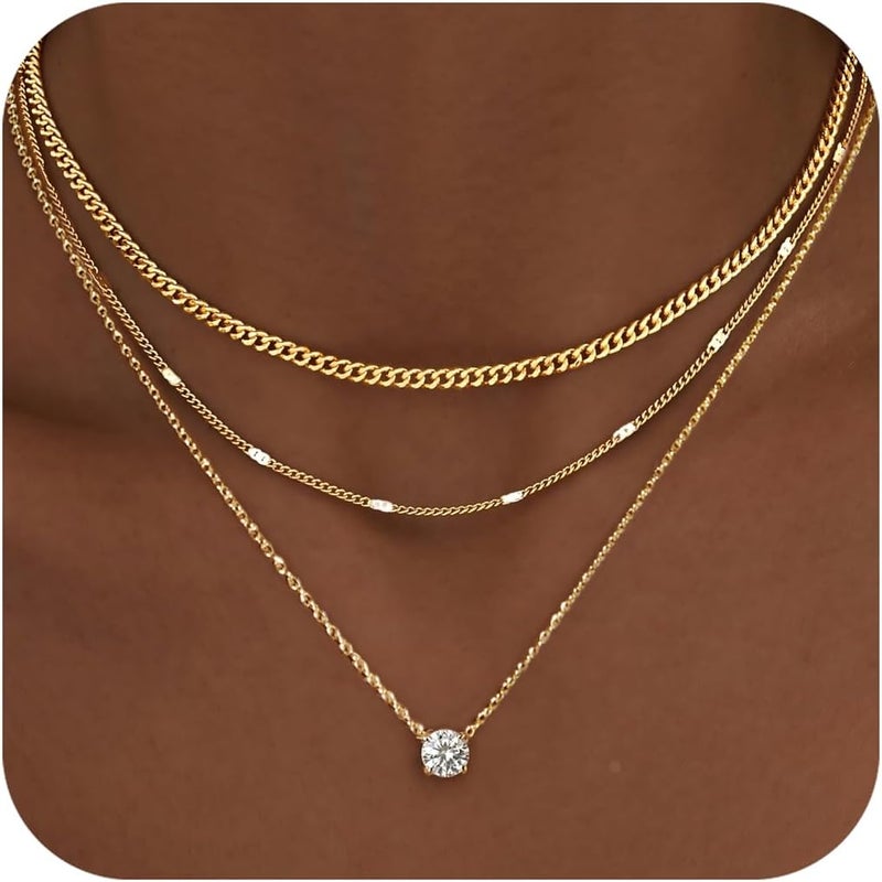 WomenGifts Layered Gold Necklace Set with Cubic Zirconia Pendant - Image 1