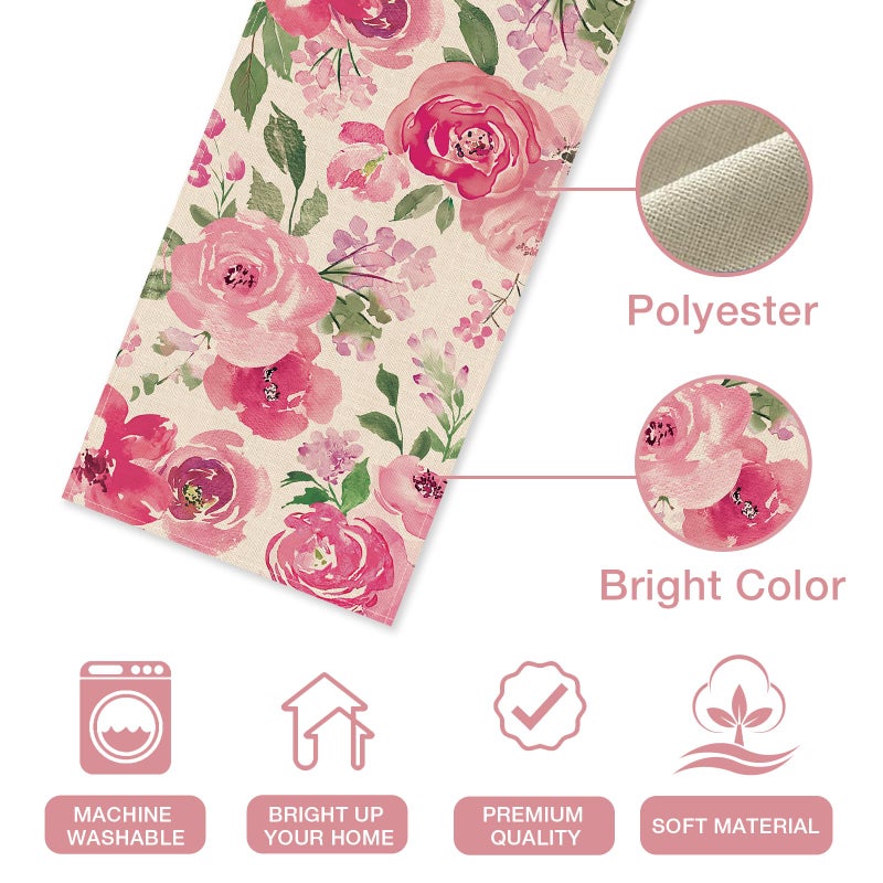 Seliem Spring Summer Watercolor Flower Table Runner, Pink Peony Floral Kitchen Dining Table Decor, Seasonal Burlap Home Decoration Indoor Outdoor Party Supply 13 x 72 Inches - Image 3