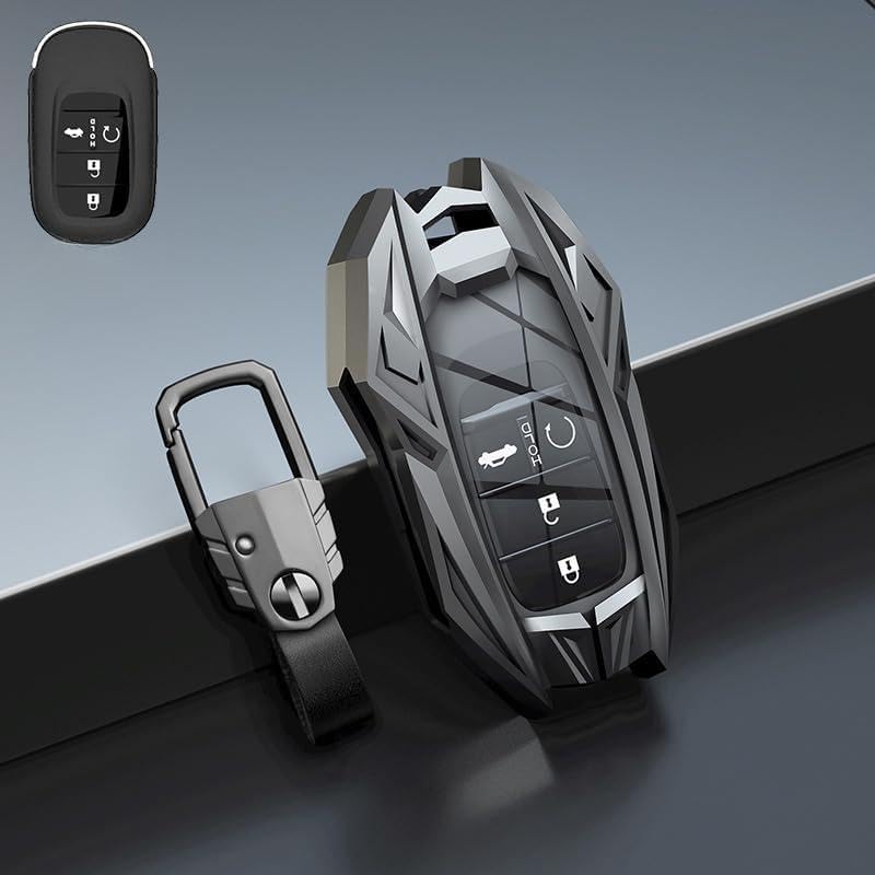 Full Protection Civic Car Key Case, Zinc Alloy Key Fob Cover, Anti-Scratch Anti-Drop with Keychain, Smart Remote Keyshell