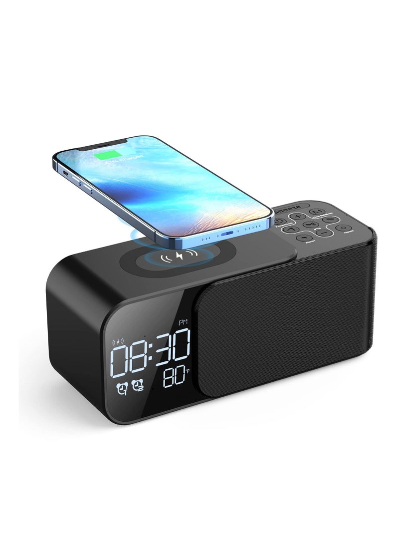 Generic - Alarm Clock Radio with Wireless Charging & Bluetooth Speaker, Multifunction Fast Wireless Charging Dual Alarm Clock Radio with Bluetooth Audio with LED Display - Image 1