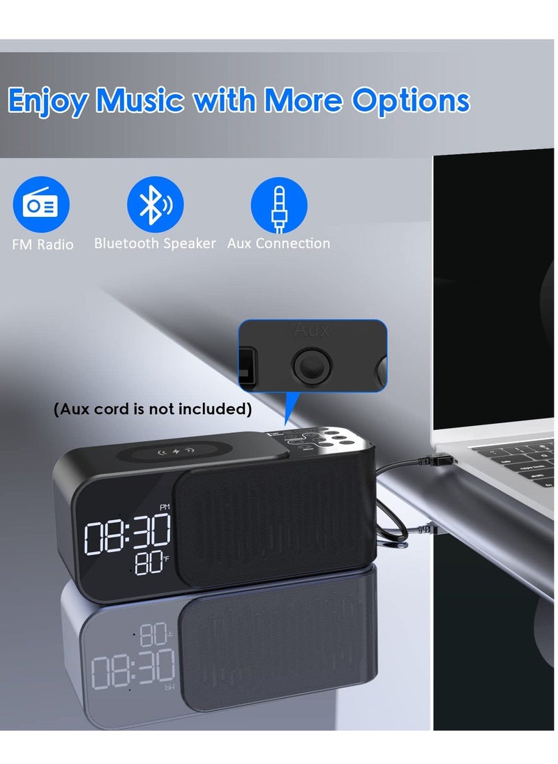 Generic - Alarm Clock Radio with Wireless Charging & Bluetooth Speaker, Multifunction Fast Wireless Charging Dual Alarm Clock Radio with Bluetooth Audio with LED Display - Image 1