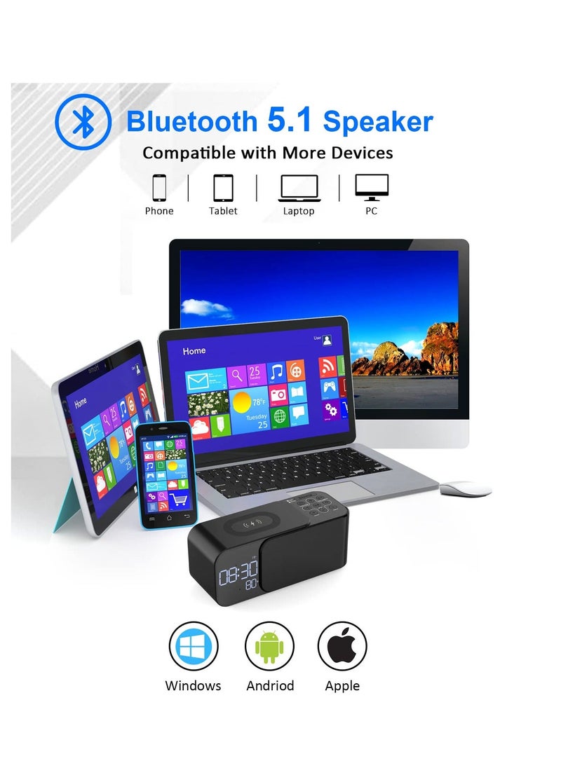 Generic - Alarm Clock Radio with Wireless Charging & Bluetooth Speaker, Multifunction Fast Wireless Charging Dual Alarm Clock Radio with Bluetooth Audio with LED Display - Image 1