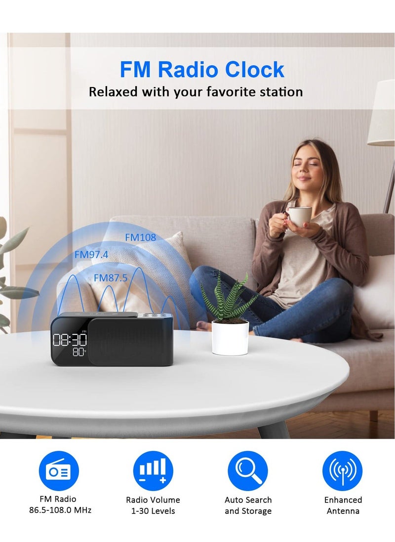 Generic - Alarm Clock Radio with Wireless Charging & Bluetooth Speaker, Multifunction Fast Wireless Charging Dual Alarm Clock Radio with Bluetooth Audio with LED Display - Image 1