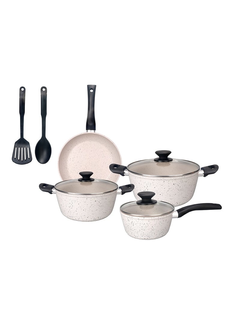 BLACKSTONE - NonStick 9 Pcs Cookware Set BL090 Fry Pan Saucepan with Glass Lid 2 Cooking Pot with Glass Lid 2 Plastic Spoon Set - Image 1