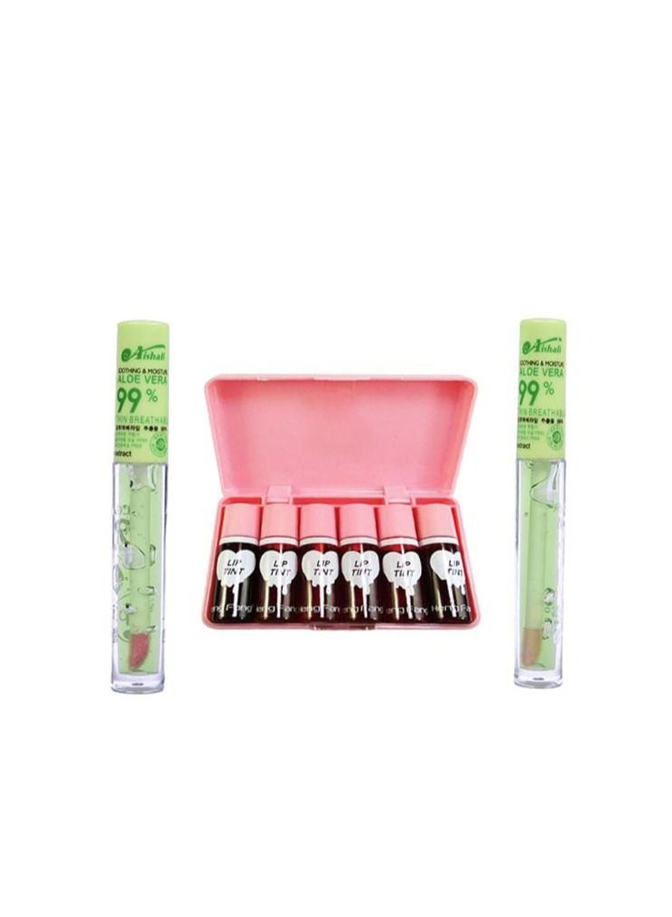 Heng Fang Pack Of 6 Lip Tint With 2 Aishali Aloe Vera Gloss Red/Pink/Orange  - Image 1