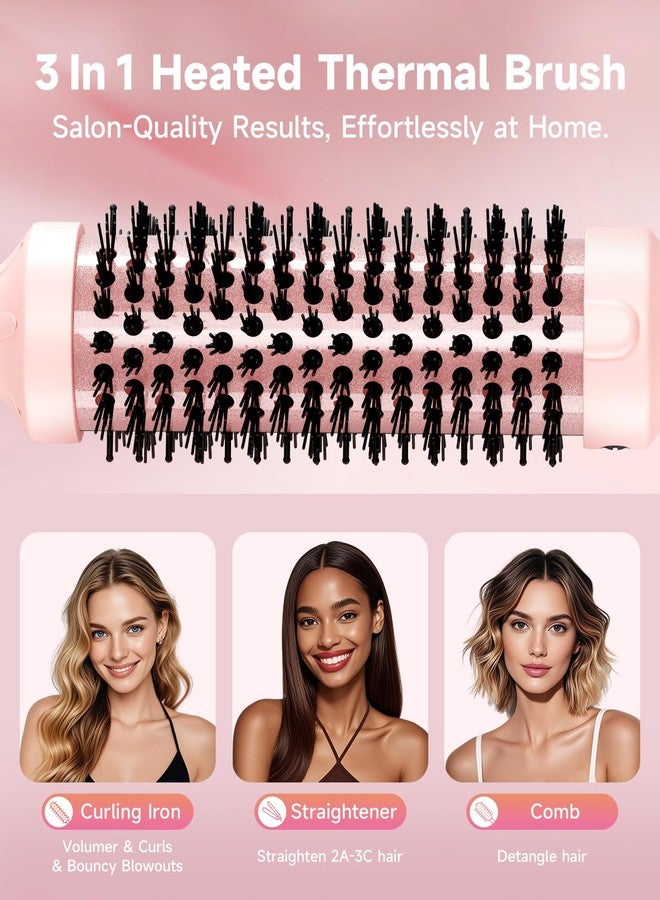 FLYZEMAA Thermal Brush, FLYZEMAA 1.5 Inch Heated Round Brush for Long Dry Hair, Heated Brushes Straightener with 3 Temp Settings, Blowout Brushes for Curling & Volumizing, Anti-Scald Nylon Bristles(Pink) - Image 4