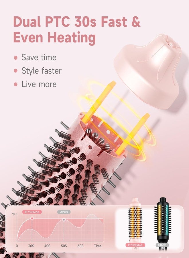 FLYZEMAA Thermal Brush, FLYZEMAA 1.5 Inch Heated Round Brush for Long Dry Hair, Heated Brushes Straightener with 3 Temp Settings, Blowout Brushes for Curling & Volumizing, Anti-Scald Nylon Bristles(Pink) - Image 3