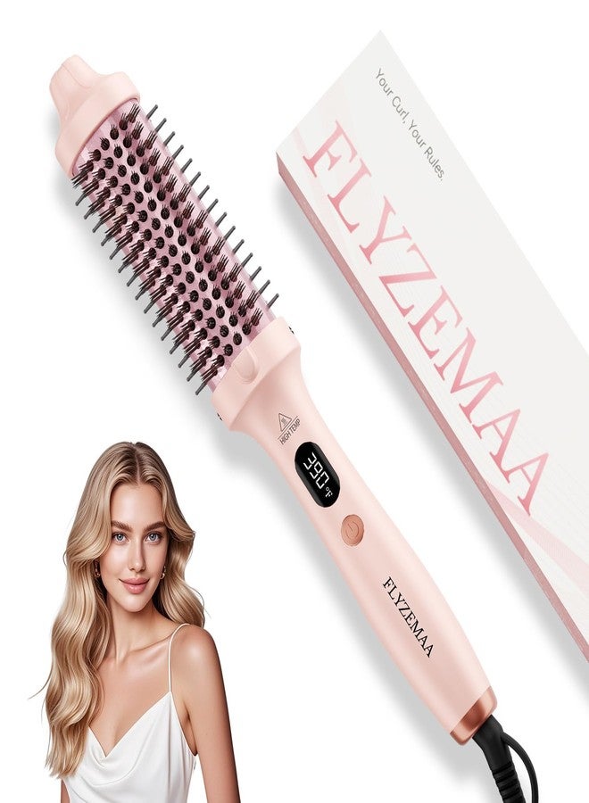 FLYZEMAA Thermal Brush, FLYZEMAA 1.5 Inch Heated Round Brush for Long Dry Hair, Heated Brushes Straightener with 3 Temp Settings, Blowout Brushes for Curling & Volumizing, Anti-Scald Nylon Bristles(Pink) - Image 1