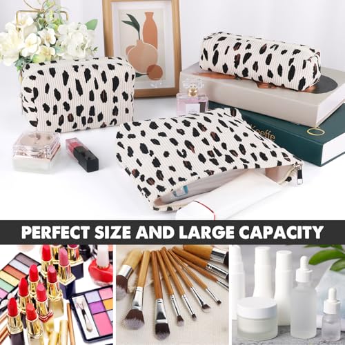 Gocvo 3 Pcs Makeup Bag Cosmetic Bag Set for Girls Women Travel Organizer Bathroom Toiletry Pouch Large Capacity Storage Bag (Leopard Beige) - Image 2