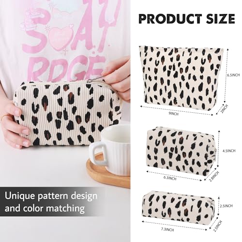 Gocvo 3 Pcs Makeup Bag Cosmetic Bag Set for Girls Women Travel Organizer Bathroom Toiletry Pouch Large Capacity Storage Bag (Leopard Beige) - Image 5