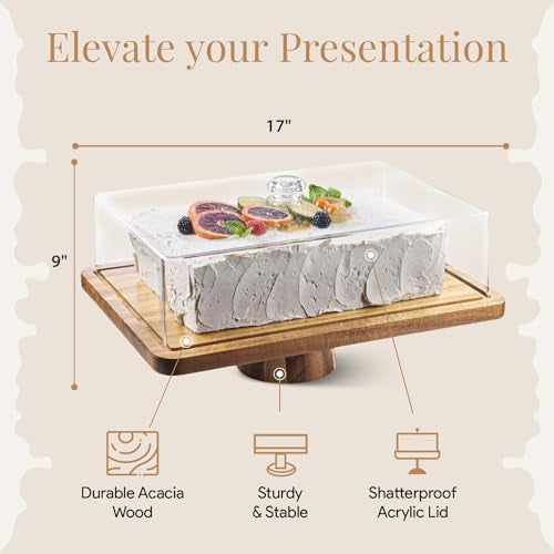 HOMESPHERE Acacia Wood Cake Stand with Lid - Rectangular Cake Holder, 2-in-1 Dessert Table Display Set & Charcuterie Board for Cheese, Chips, Fruit Platter, Large Acrylic Cake Dome Cover, No Glass - Image 3