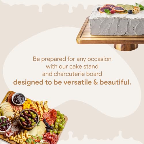 HOMESPHERE Acacia Wood Cake Stand with Lid - Rectangular Cake Holder, 2-in-1 Dessert Table Display Set & Charcuterie Board for Cheese, Chips, Fruit Platter, Large Acrylic Cake Dome Cover, No Glass - Image 5