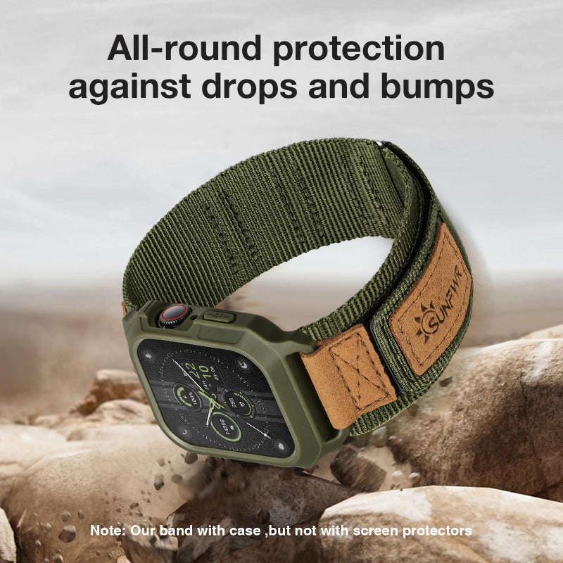 SUNFWR Bands Compatible with Apple Watch 44mm 45mm with Case,Rugged Velcro Sport Apple Watch Strap with Protective Cover for iwatch Series 9/8/7/6/5/4/SE for Men(Army green) - Image 5
