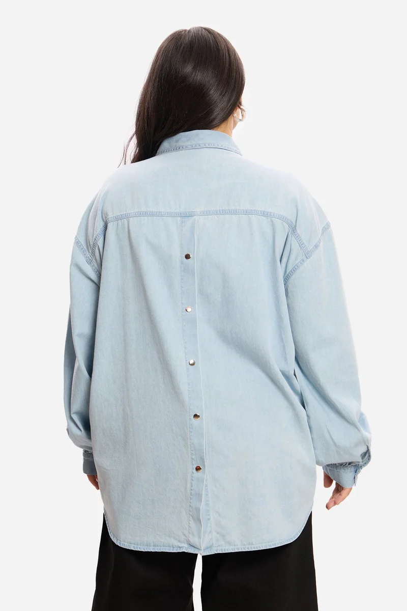 Virgio  Solid Cotton Relaxed Denim Plus Size Shirt for Women for Women | Best Price UAE
