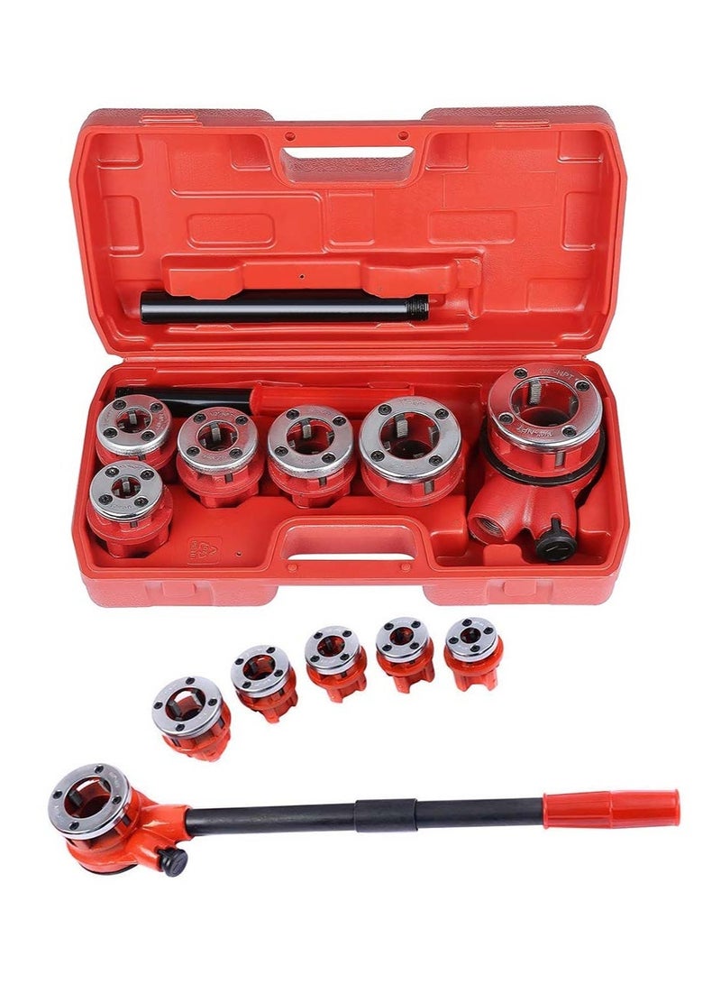 6PCS Ratchet Pipe Threader Kit – Portable Hand Pipe Threading Tool with Handle & Case, 6 Dies (1/4" 3/8" 1/2" 3/4" 1" 11/4") for Plumbing & DIY - Image 1