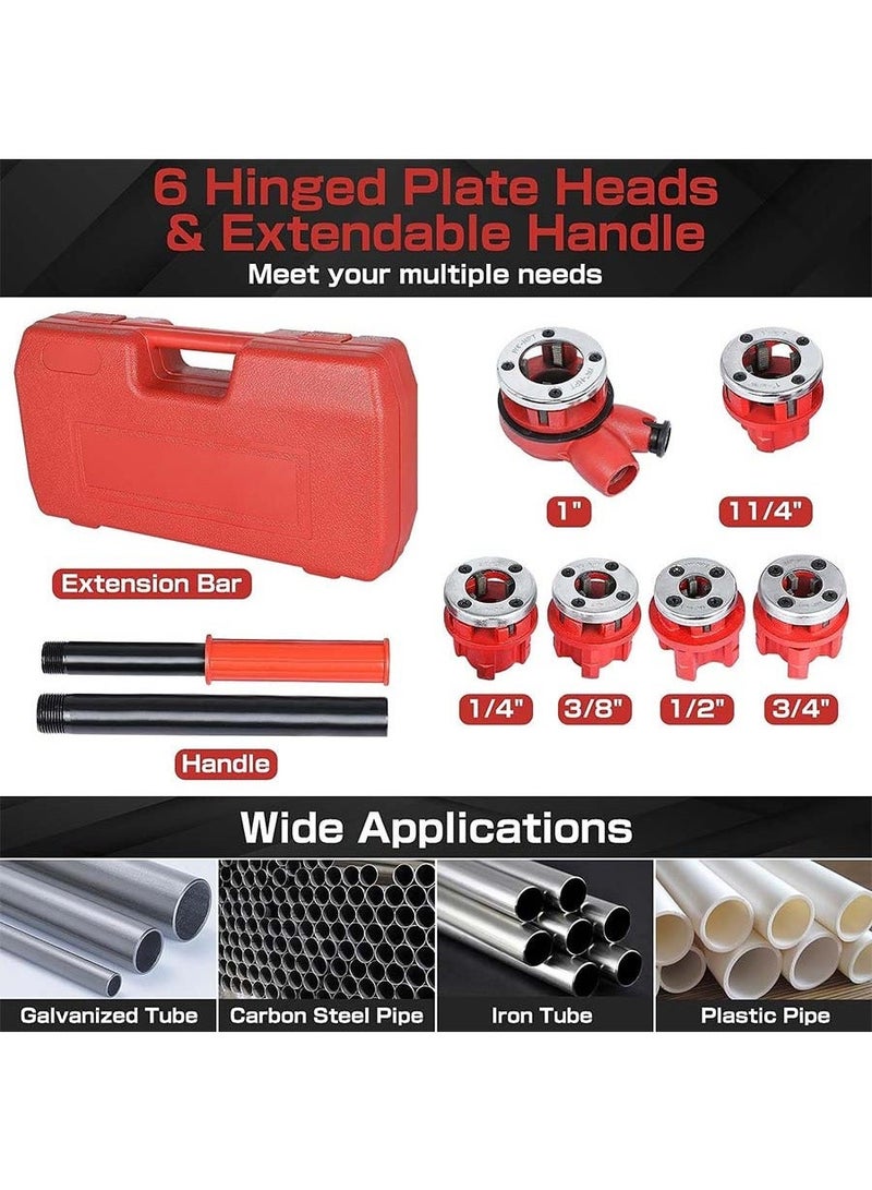 6PCS Ratchet Pipe Threader Kit – Portable Hand Pipe Threading Tool with Handle & Case, 6 Dies (1/4" 3/8" 1/2" 3/4" 1" 11/4") for Plumbing & DIY - Image 2