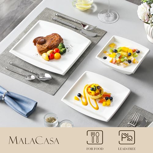 MALACASA Plates and Bowls Sets, Square Dinnerware Sets for 6 (30pcs), Series Blance - Image 3