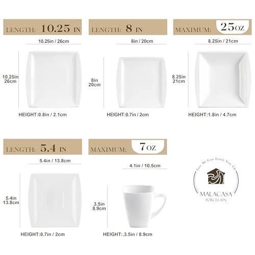 MALACASA Plates and Bowls Sets, Square Dinnerware Sets for 6 (30pcs), Series Blance - Image 2