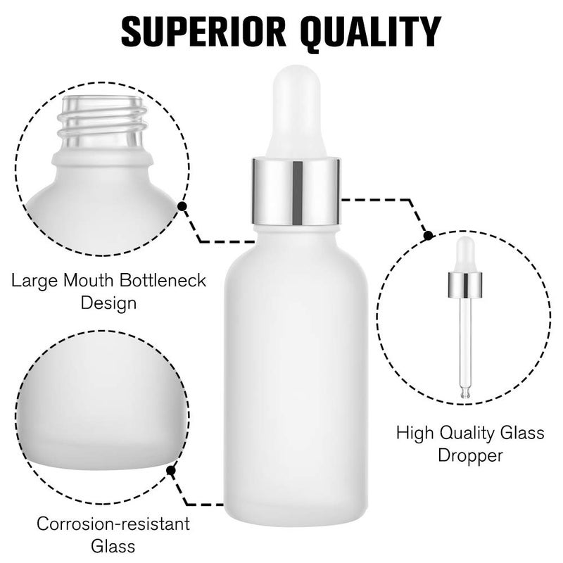 PrettyCare Eye Dropper Bottles 1oz 4 Pack (Frosted Glass Bottle 30ml with Sliver Caps, 12 Lables & Funnel) Cosmetic Sample Container for Essential Oils, Perfume - Image 2