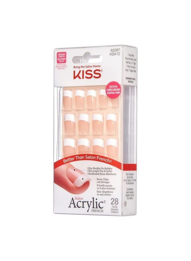 KISS Salon Acrylic French Manicure Set, Style “Rumor Mill”, Nail Kit Includes Pink Gel Nail Glue (Net Wt. 2 g / 0.07oz.), Mini Nail File, Manicure Stick, and 28 Fake Nails  - Image 1