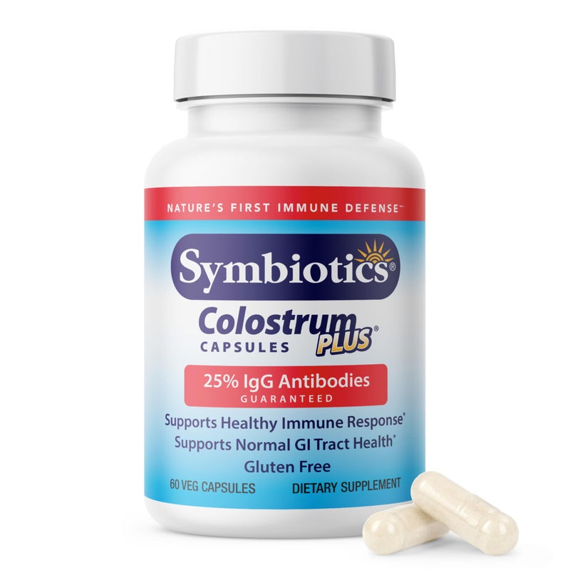 Symbiotics Colostrum 60ct Vegetable Capsules Immunity Support Lactoferrin Supplement Colostrum Protein with Immunoglobulin 25 lgG Antibodies Gluten Free