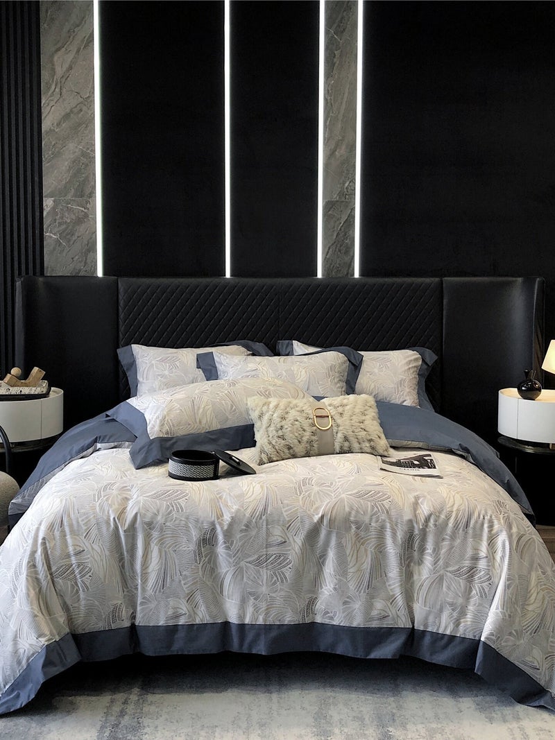 Premium Vintage Style 100S Long-Staple Cotton Bedding Set - All-Season Gray Floral Pattern - Image 3