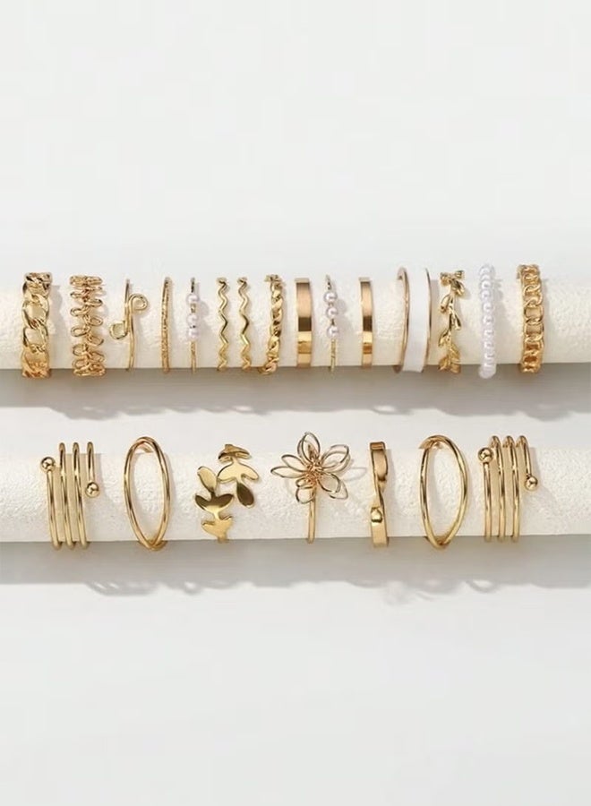 هابي دي مجموعة خواتم معدنية عصرية مكونة من 22 قطعة للنساء، تشمل أزهارًا وأوراقًا ولآلئ صناعية، مناسبة للاستخدام اليومي، والمواعدة، والحفلات، والهدايا - Image 4