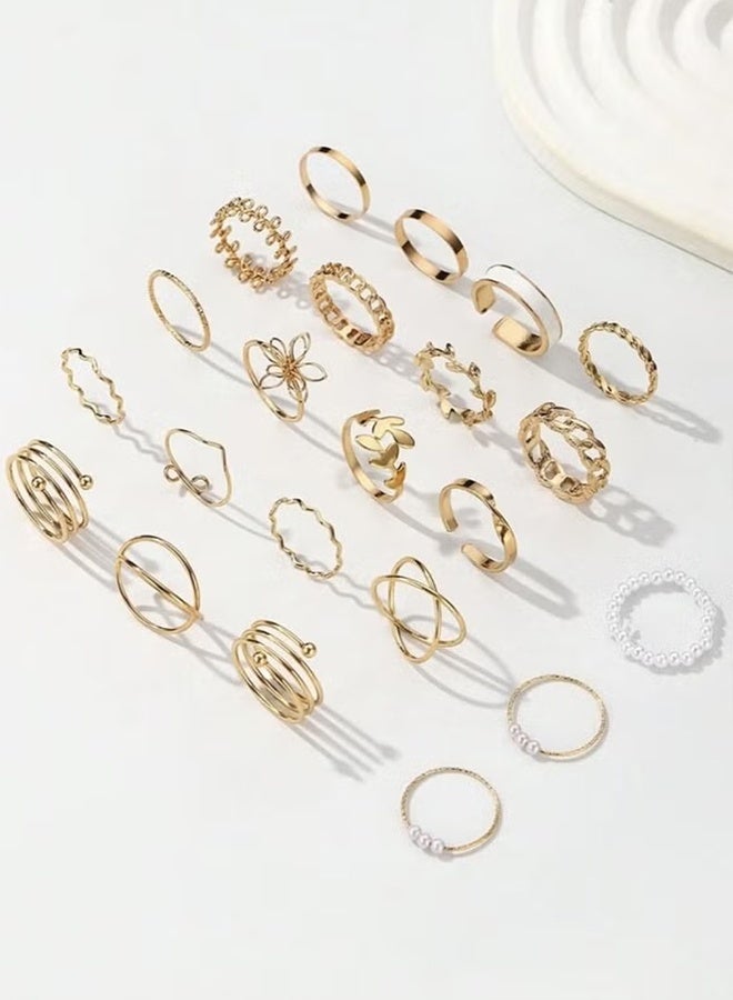 هابي دي مجموعة خواتم معدنية عصرية مكونة من 22 قطعة للنساء، تشمل أزهارًا وأوراقًا ولآلئ صناعية، مناسبة للاستخدام اليومي، والمواعدة، والحفلات، والهدايا - Image 5