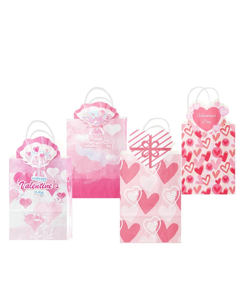 qiqee 48PCS Valentine Paper Bags with Handles Bulk 8.3"x6"x3.15" Heart Pink Gift Bags 4 Different Designs Bags Multiple Uses (Small Size) - Image 5