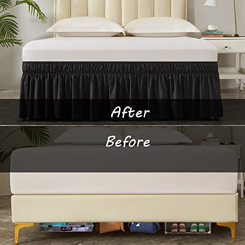 MEILA Wrap Around Bed Skirt Three Fabric Sides Elastic Dust Ruffled 16 Inch Tailored Drop,Easy to Install Fade Resistant-Black, Queen/King - Image 5