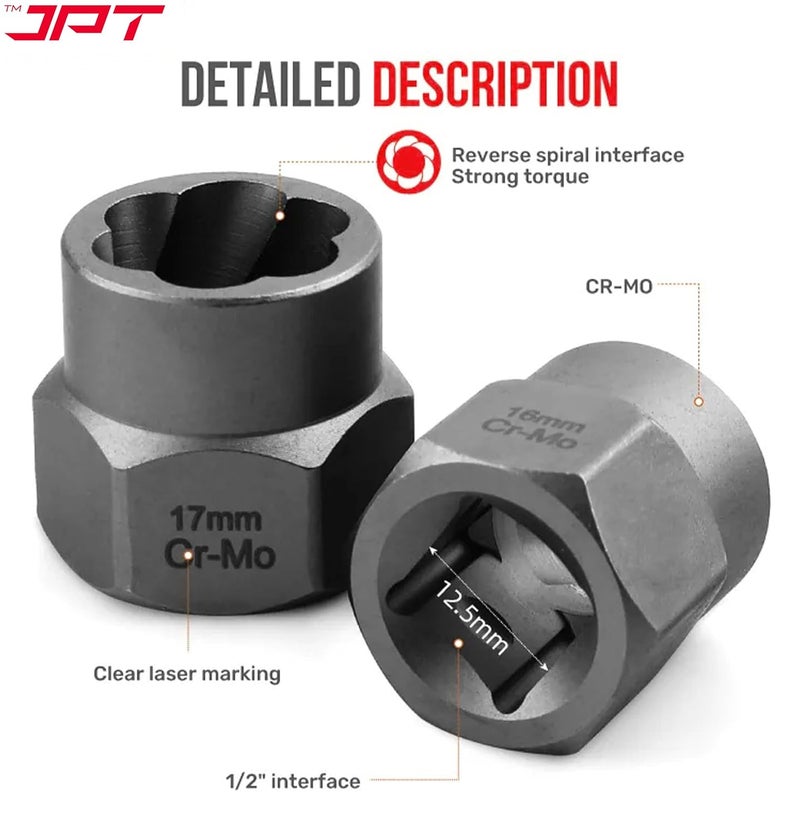 JPT Bolt Extractor Set,11Pcs Impact Bolt & Nut Remover Set,3/8'' Drive Extraction Socket Set,Cr-Mo Steel (11 PCS EXTRACTOR SET RED) - Image 5