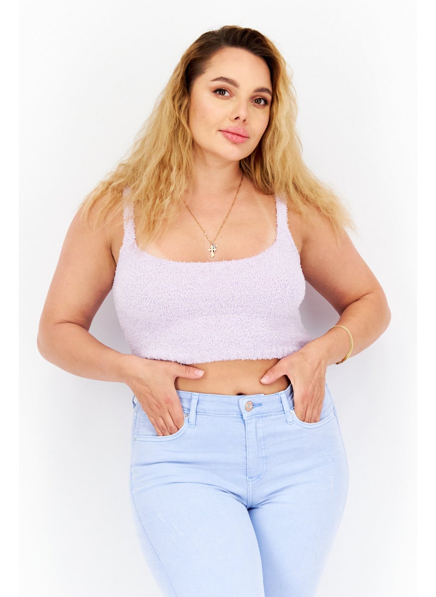 U Brands - Women U-Neckline Sleeveless Textured Tank Top, Lilac - Image 1
