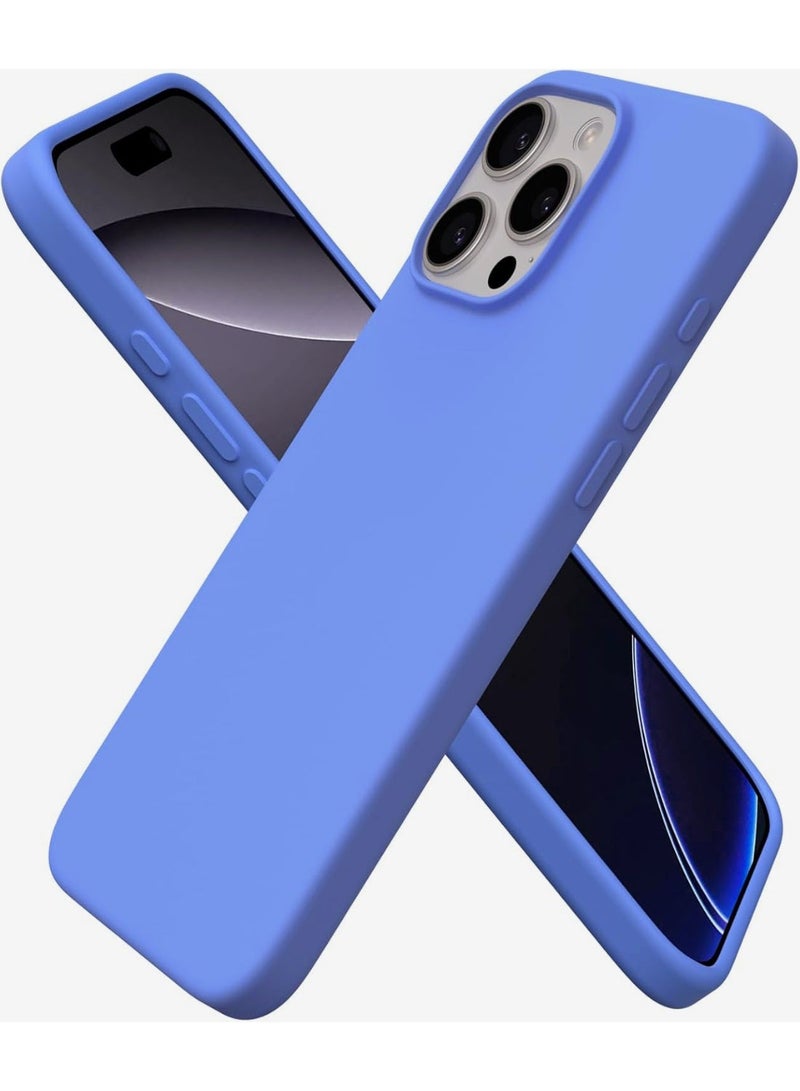 جراب متوافق مع iPhone 15 Pro Max مقاس 6.7 بوصة، جراب هاتف نحيف من السيليكون السائل مكون من 4 طبقات من المطاط الناعم المقاوم للصدمات مع بطانة من الألياف الدقيقة المضادة للخدش (أزرق سماوي) - Image 1