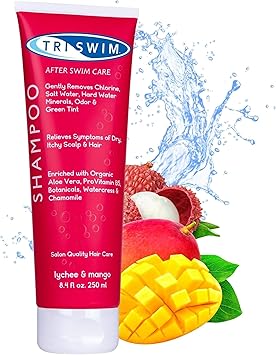 TRISWIM Chlorine Removal Shampoo After Swim Care Moisturising AntiChlorine Vegan Shampoo For Swimmers Removes Green Tint Lychee Mango 250ml - Image 1
