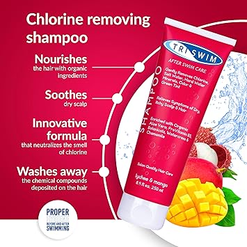 TRISWIM Chlorine Removal Shampoo After Swim Care Moisturising AntiChlorine Vegan Shampoo For Swimmers Removes Green Tint Lychee Mango 250ml - Image 2