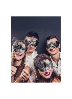 The Bros 2 Pcs Masquerade Masks Set, Venetian Masquerade Mask Set, Lace And Painted Pattern Half Face Dress Up, Party Costume Accessories, Retro Halloween, Couple Mask Carnival, Silver  - Image 5
