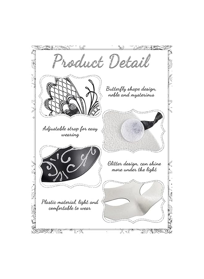 The Bros 2 Pcs Masquerade Masks Set, Venetian Masquerade Mask Set, Lace And Painted Pattern Half Face Dress Up, Party Costume Accessories, Retro Halloween, Couple Mask Carnival, Silver  - Image 2