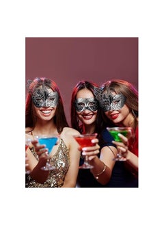 The Bros 2 Pcs Masquerade Masks Set, Venetian Masquerade Mask Set, Lace And Painted Pattern Half Face Dress Up, Party Costume Accessories, Retro Halloween, Couple Mask Carnival, Silver  - Image 3