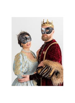 The Bros 2 Pcs Masquerade Masks Set, Venetian Masquerade Mask Set, Lace And Painted Pattern Half Face Dress Up, Party Costume Accessories, Retro Halloween, Couple Mask Carnival, Silver  - Image 4