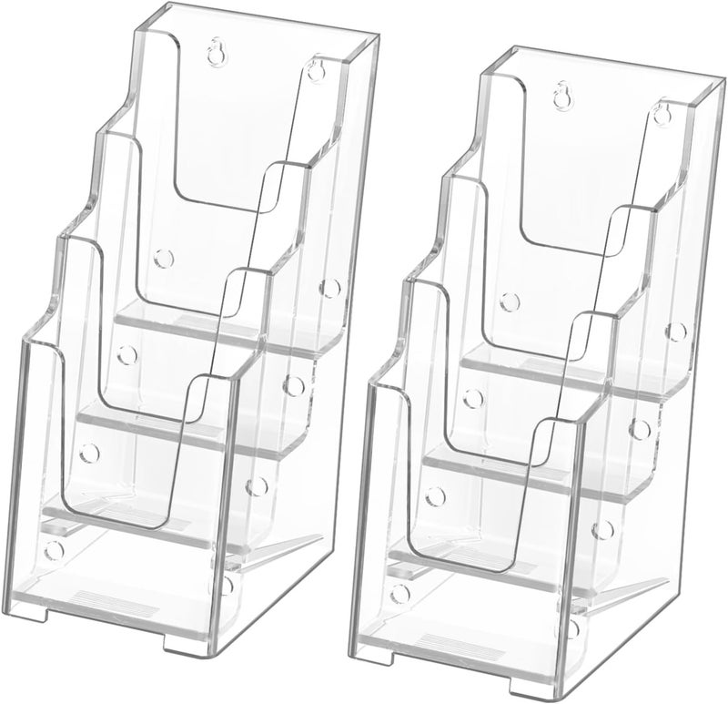 MaxGear Acrylic Brochure Holder, 4 Inch Wide 4 Tier Clear Literature Display Stand, Premium Plastic Pamphlet Holder, Multi Pocket Wall Mount or Countertop Organizer for Office or Home, 2 Pack - Image 1