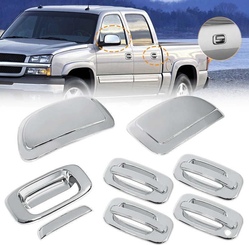 AMSPRAC Chromed Exterior Door Handle Cover Caps & Rear Tailgate Handle Cover & Door Side Rearview Mirror Caps,Exterior Cover Set fit for 1999-2006 Chevrolet Silverado GMC Sierra,12PCS - Image 1