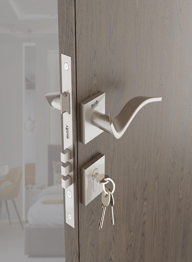 GLOXY Zinc Mortise Door Locks for Main Door | Bedroom Door | Door Lock Handle Set with Brass Lock Body Set with 3 Key | Main Door Locks for Home,Kitchen | Satin Finish (2 Years Warranty, Pack of 1) - Image 1
