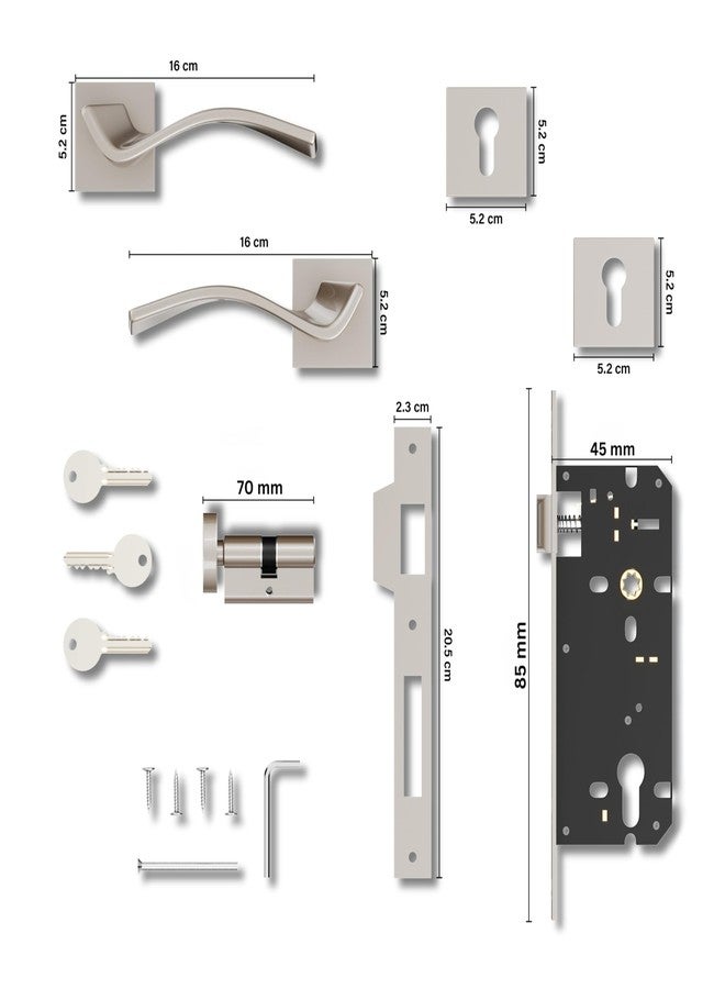 GLOXY Zinc Mortise Door Locks for Main Door | Bedroom Door | Door Lock Handle Set with Brass Lock Body Set with 3 Key | Main Door Locks for Home,Kitchen | Satin Finish (2 Years Warranty, Pack of 1) - Image 3