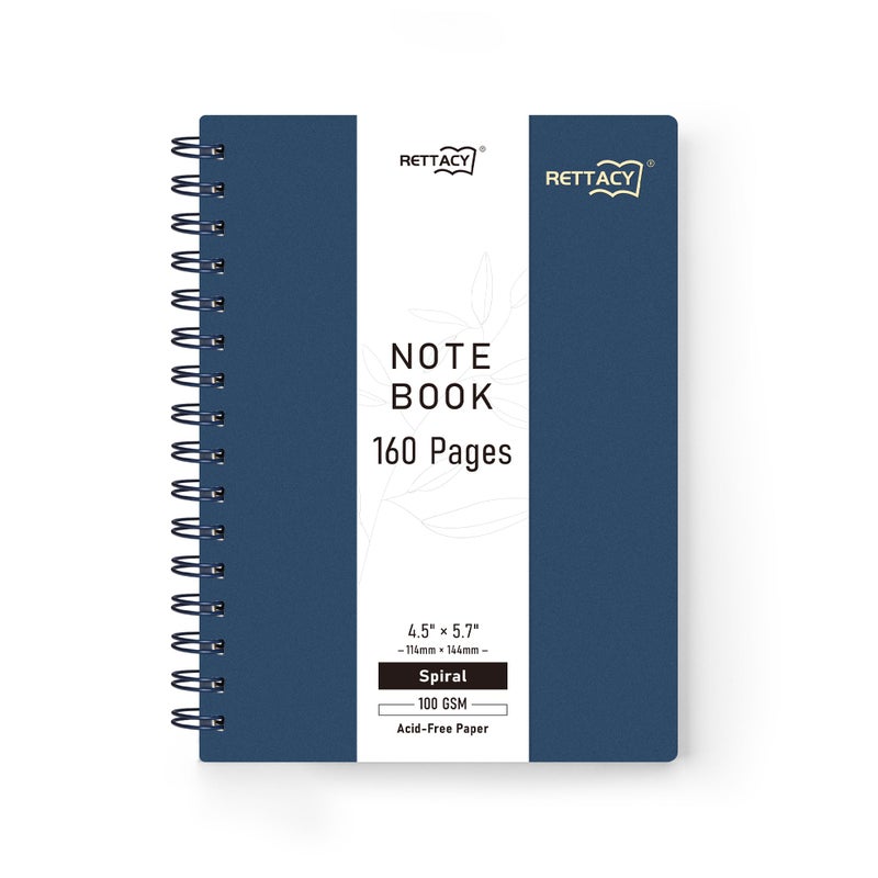 RETTACY Pocket Journal Notebook, 160 Lined Pages, A6 Mini Small Size (4.5" Ã— 5.7"), for Work, Journaling, Writing, 100 GSM Thick Paper, Spiral-bound, Flexible Plastic Cover (Navy Blue) - Image 1