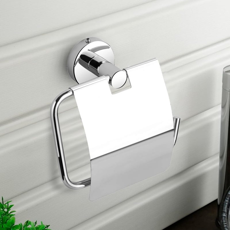 RAIZEN Raizen Toilet Paper Holder Tissue Paper Holder with Flap Bathroom Accessories Stainless Steel Toilet Roll Holder Toilet Tissue Paper Roll Holder Chrome Finish Pack of 1  - Image 2