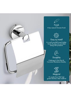 RAIZEN Raizen Toilet Paper Holder Tissue Paper Holder with Flap Bathroom Accessories Stainless Steel Toilet Roll Holder Toilet Tissue Paper Roll Holder Chrome Finish Pack of 1  - Image 3