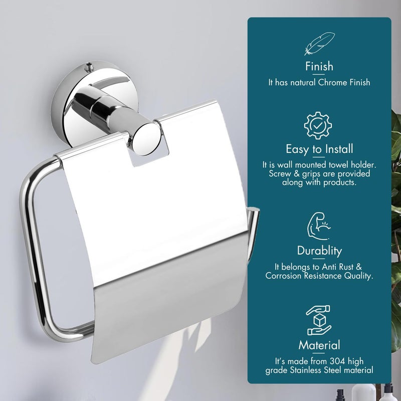 RAIZEN Raizen Toilet Paper Holder Tissue Paper Holder with Flap Bathroom Accessories Stainless Steel Toilet Roll Holder Toilet Tissue Paper Roll Holder Chrome Finish Pack of 1  - Image 3