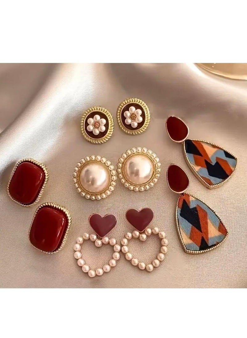 مجموعة من 10 قطع من الأقراط على طراز بوهو الكلاسيكي، حجر بخت شهر ديسمبر الصناعي، سبائك الزنك مع ترصيع بلاستيكي، إبرة أذن من الفولاذ المقاوم للصدأ، أقراط متدلية عصرية للمناسبات اليومية والهدايا - Image 1