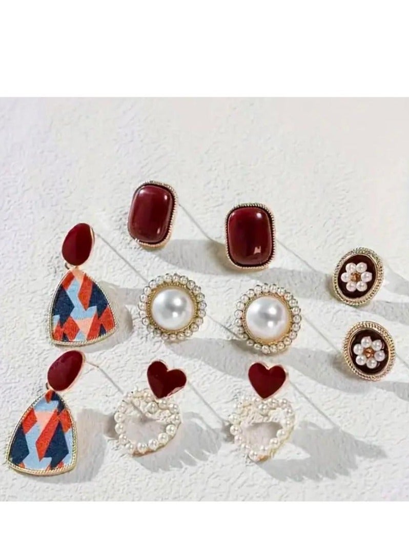 مجموعة من 10 قطع من الأقراط على طراز بوهو الكلاسيكي، حجر بخت شهر ديسمبر الصناعي، سبائك الزنك مع ترصيع بلاستيكي، إبرة أذن من الفولاذ المقاوم للصدأ، أقراط متدلية عصرية للمناسبات اليومية والهدايا - Image 2