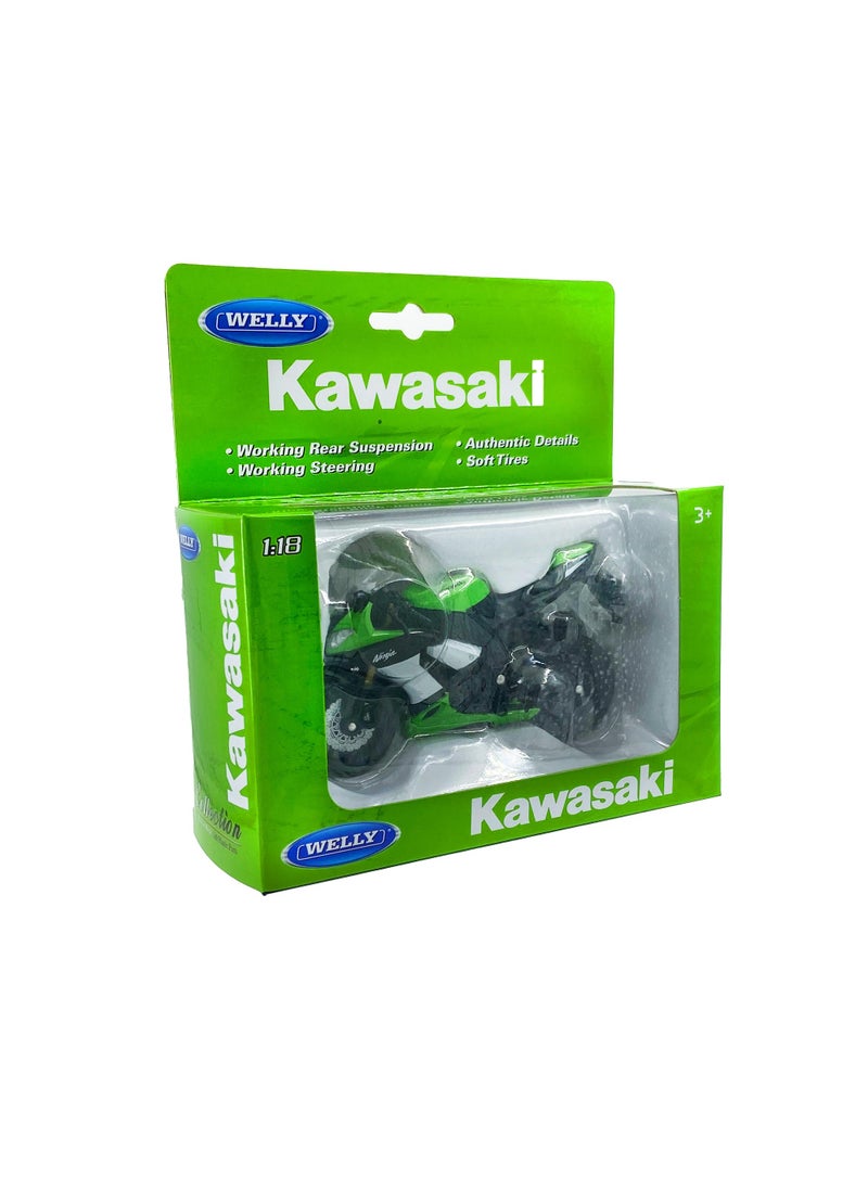 Welly Welly Die Cast Motorcycle Green Kawasaki 2009 Ninja ZX-10R, 1:18 Scale  - Image 5
